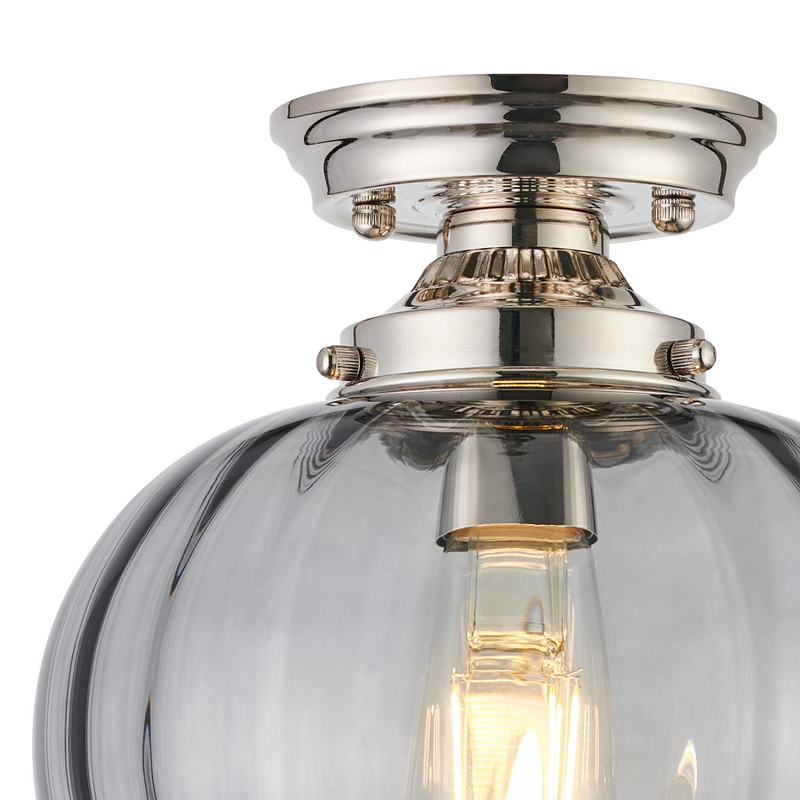 Load image into Gallery viewer, C-Lighting Capton Flush Fitting With Flower Bud Shade 1 x E27, Polished Nickel/Smoke - 59834
