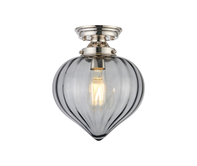 C-Lighting Capton Flush Fitting With Flower Bud Shade 1 x E27, Polished Nickel/Smoke - 59834