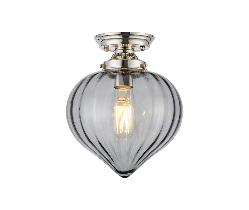 Load image into Gallery viewer, C-Lighting Capton Flush Fitting With Flower Bud Shade 1 x E27, Polished Nickel/Smoke - 59834
