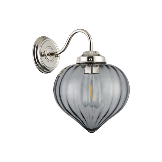 C-Lighting Capton Wall Light With Flower Bud Shade 1 x E27, Polished Nickel/Smoke - 59838
