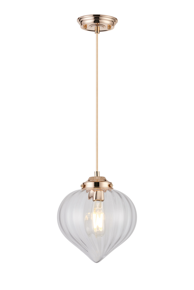 Load image into Gallery viewer, C-Lighting Capton Single Pendant With Flower Bud Shade 1 x E27, French Gold/Gold Braided Cable/Clear - 59839
