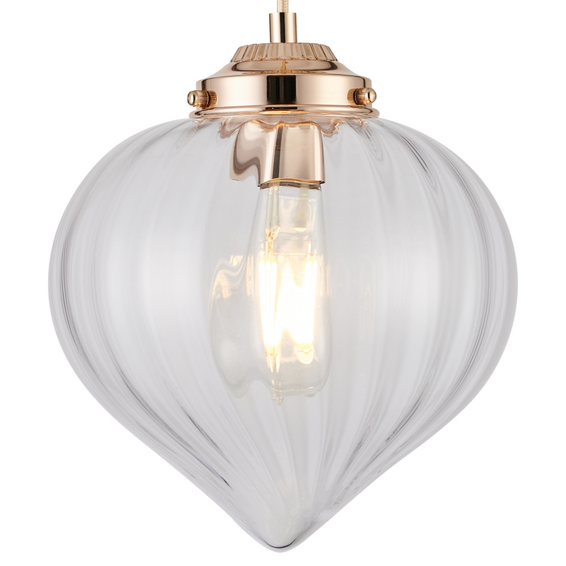 Load image into Gallery viewer, C-Lighting Capton Single Pendant With Flower Bud Shade 1 x E27, French Gold/Gold Braided Cable/Clear - 59839
