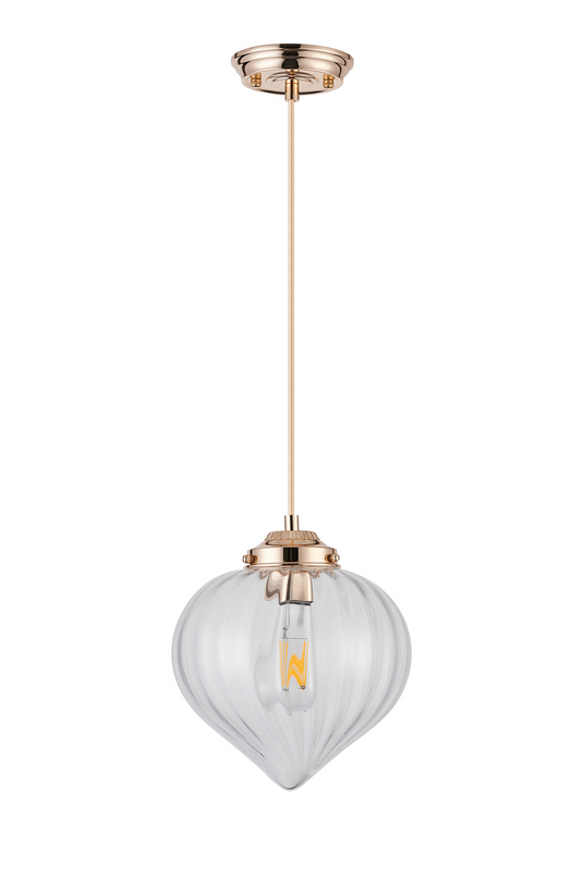C-Lighting Capton Single Pendant With Flower Bud Shade 1 x E27, French Gold/Gold Braided Cable/Clear - 59839