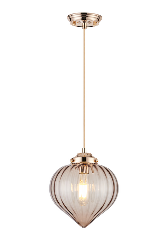 C-Lighting Capton Single Pendant With Flower Bud Shade 1 x E27, French Gold/Gold Braided Cable/Cognac - 59840