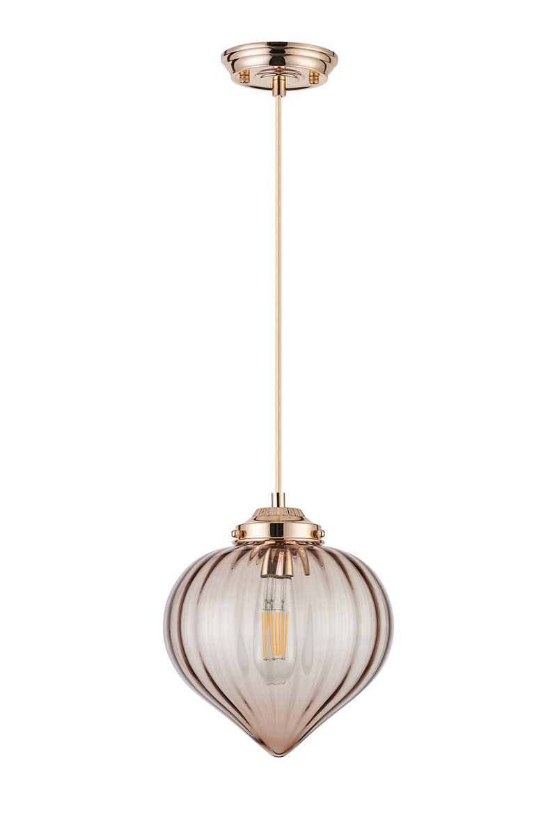 Load image into Gallery viewer, C-Lighting Capton Single Pendant With Flower Bud Shade 1 x E27, French Gold/Gold Braided Cable/Cognac - 59840
