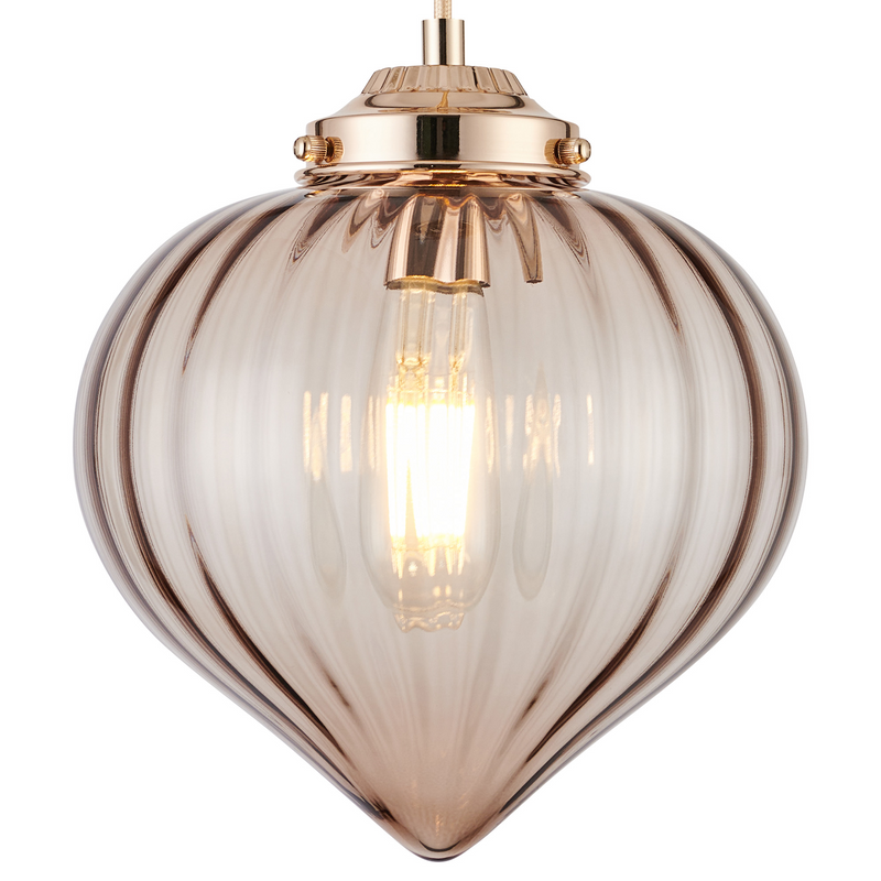 Load image into Gallery viewer, C-Lighting Capton Single Pendant With Flower Bud Shade 1 x E27, French Gold/Gold Braided Cable/Cognac - 59840
