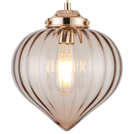 C-Lighting Capton Single Pendant With Flower Bud Shade 1 x E27, French Gold/Gold Braided Cable/Cognac - 59840
