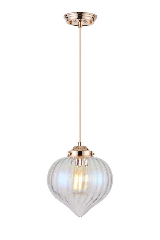 C-Lighting Capton Single Pendant With Flower Bud Shade 1 x E27, French Gold/Gold Braided Cable/Iridescent Faded - 59841