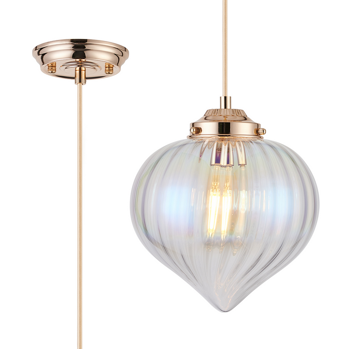 C-Lighting Capton Single Pendant With Flower Bud Shade 1 x E27, French Gold/Gold Braided Cable/Iridescent Faded - 59841