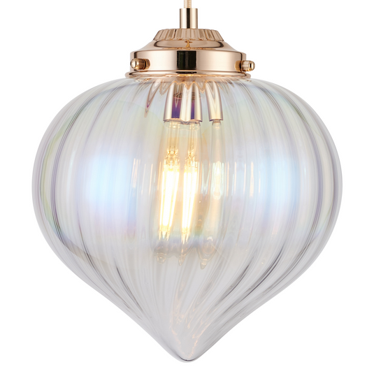 C-Lighting Capton Single Pendant With Flower Bud Shade 1 x E27, French Gold/Gold Braided Cable/Iridescent Faded - 59841