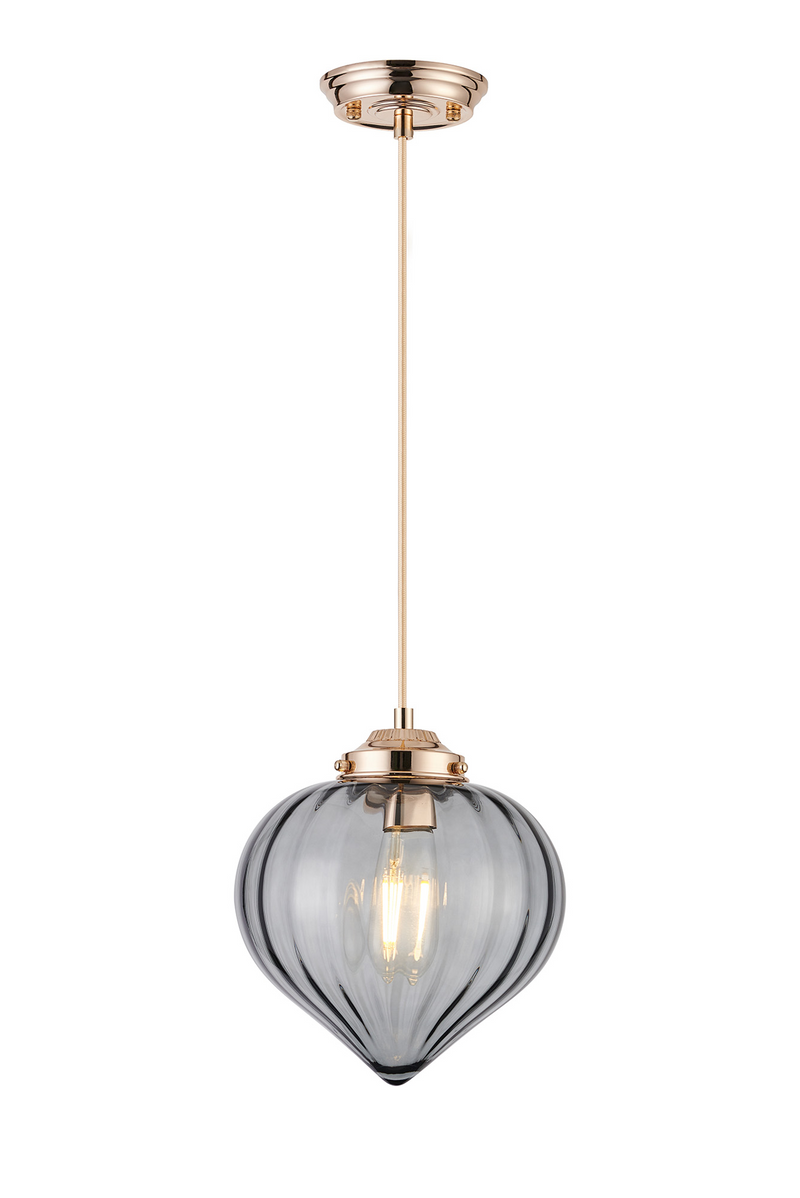 Load image into Gallery viewer, C-Lighting Capton Single Pendant With Flower Bud Shade 1 x E27, French Gold/Gold Braided Cable/Smoke - 59842
