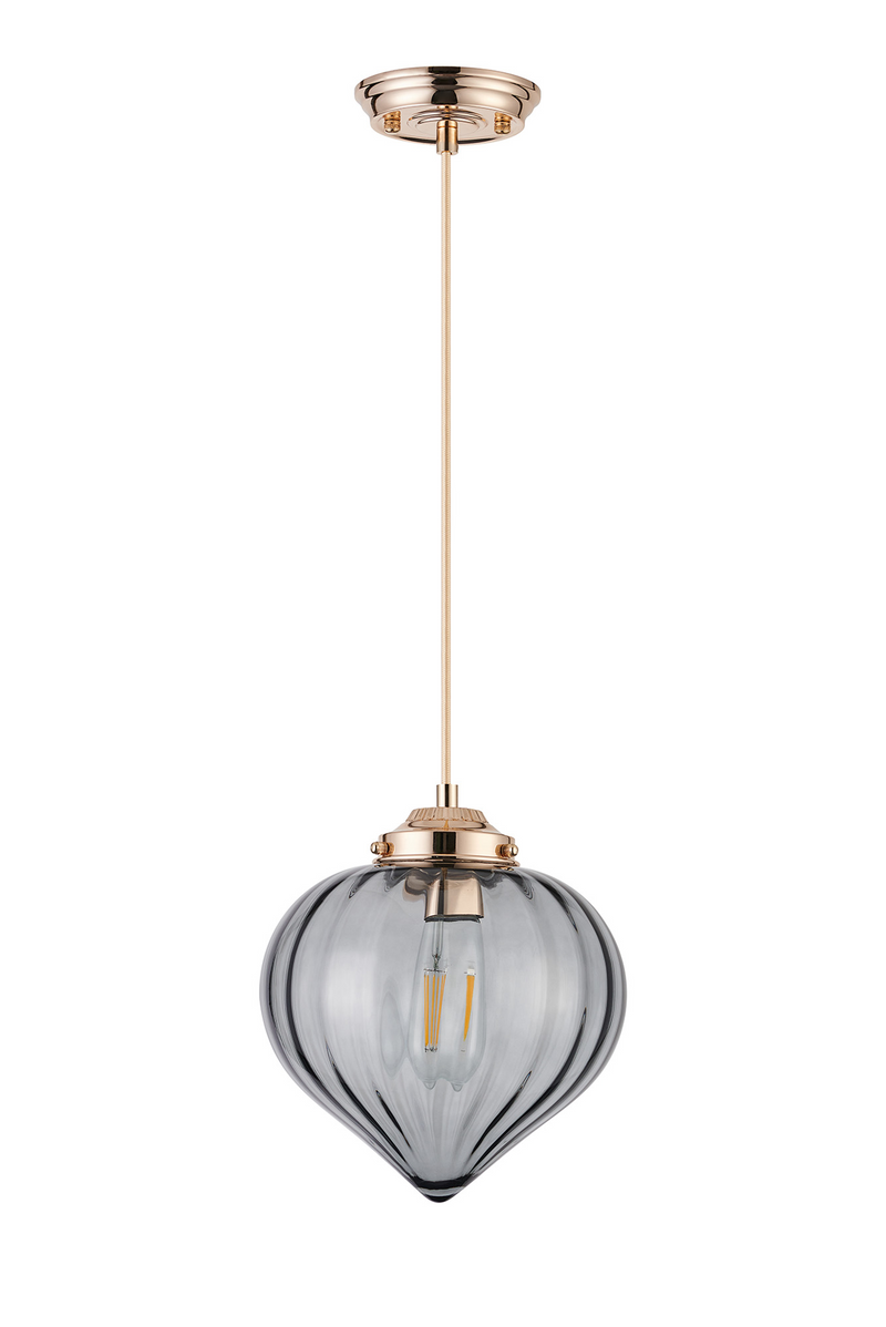 Load image into Gallery viewer, C-Lighting Capton Single Pendant With Flower Bud Shade 1 x E27, French Gold/Gold Braided Cable/Smoke - 59842
