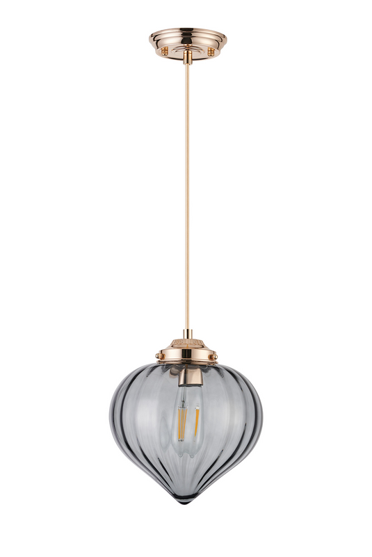 C-Lighting Capton Single Pendant With Flower Bud Shade 1 x E27, French Gold/Gold Braided Cable/Smoke - 59842