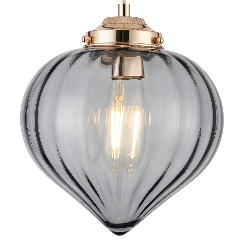 Load image into Gallery viewer, C-Lighting Capton Single Pendant With Flower Bud Shade 1 x E27, French Gold/Gold Braided Cable/Smoke - 59842
