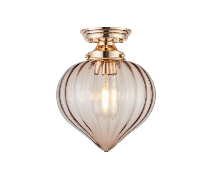 C-Lighting Capton Flush Fitting With Flower Bud Shade 1 x E27, French Gold/Cognac - 59844