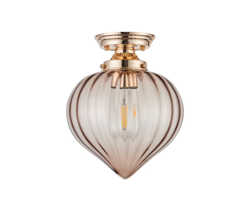 Load image into Gallery viewer, C-Lighting Capton Flush Fitting With Flower Bud Shade 1 x E27, French Gold/Cognac - 59844
