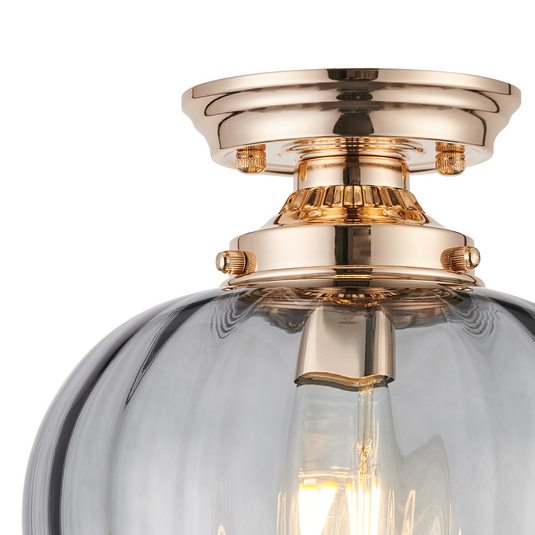 C-Lighting Capton Flush Fitting With Flower Bud Shade 1 x E27, French Gold/Smoke - 59846