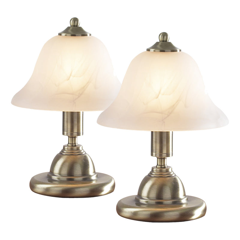 Load image into Gallery viewer, Dar Lighting GLO4075 Gloucester Touch Table Lamp Twin Pack Ant Brass - 14532
