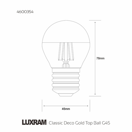 Luxram 4600354 Classic Style Gold Top Ball G45 E14 4W, 2700K, 330lm - 61562