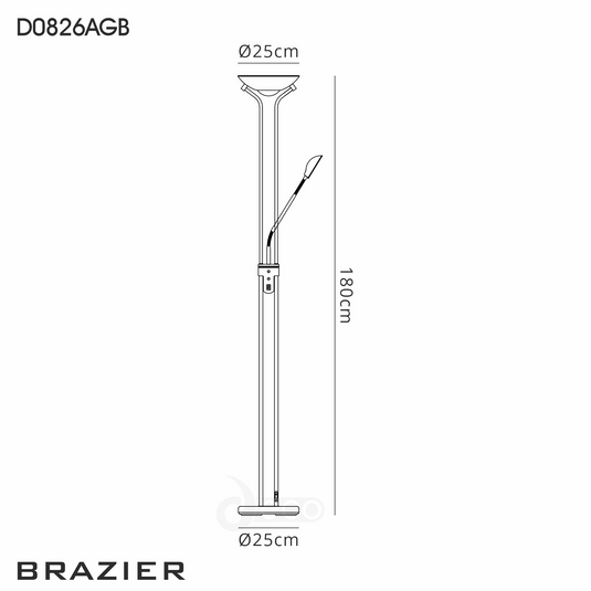 Deco D0826AGB Brazier 2 Light Floor Lamp With USB 2.1 mAh Socket, 20+5W LED, 3000K Touch Dimmer, 2300lm, Aged Brass, 3yrs Warranty - 53549