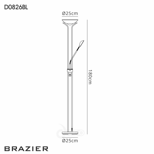 Deco D0826PN Brazier 2 Light Floor Lamp With USB 2.1 mAh Socket, 20+5W LED, 3000K Touch Dimmer, 2300lm, Satin Black, 3yrs Warranty - 57349
