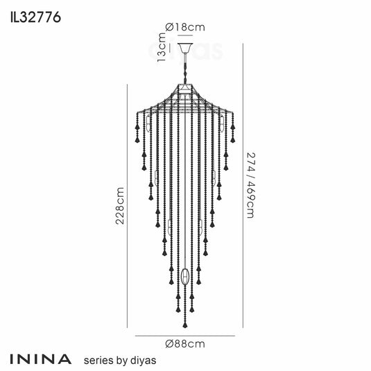 Diyas IL32776 Inina Tall Pendant 15 Light E14 French Gold/Crystal Item Weight: 29.7kg - 38539