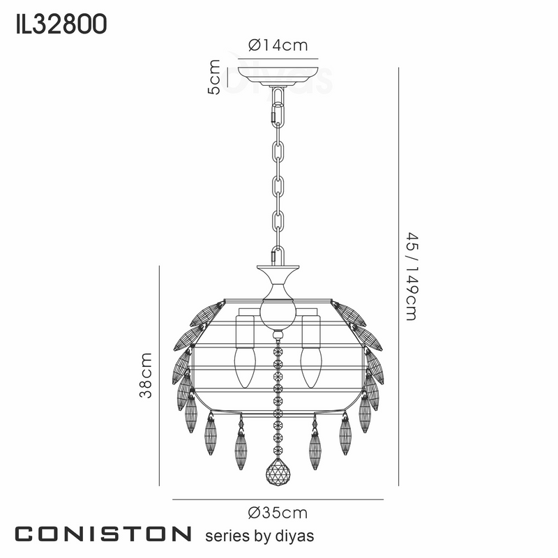 Load image into Gallery viewer, Diyas IL32800 Coniston Pendant, 3 Light E14, Polished Chrome/Crystal

