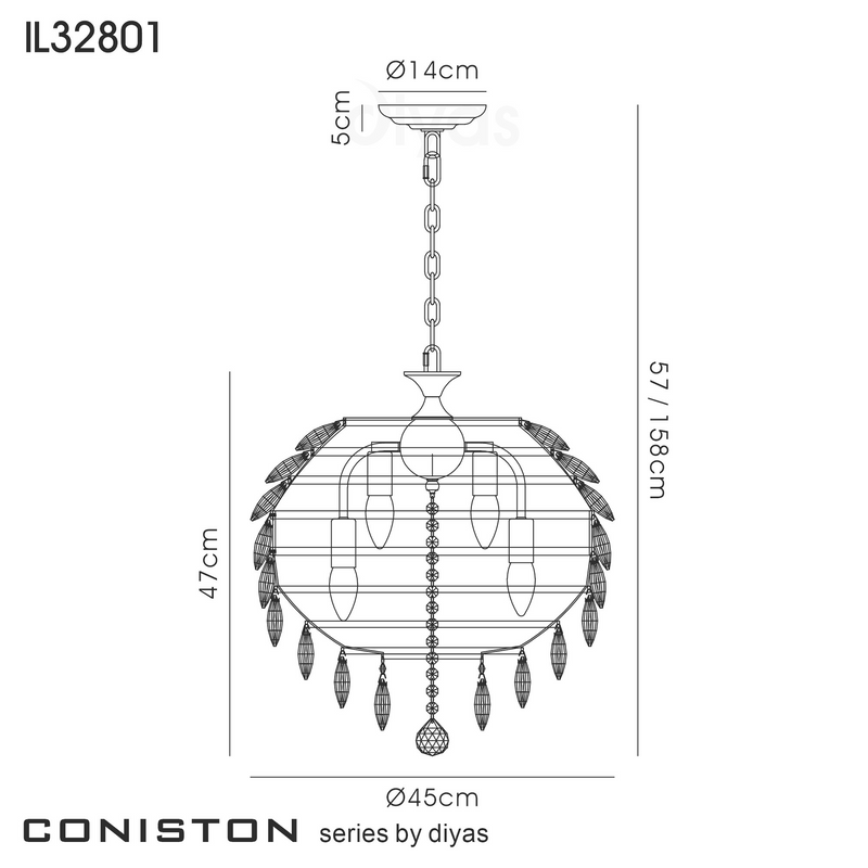 Load image into Gallery viewer, Diyas IL32801 Coniston Pendant, 6 Light E14, Polished Chrome/Crystal
