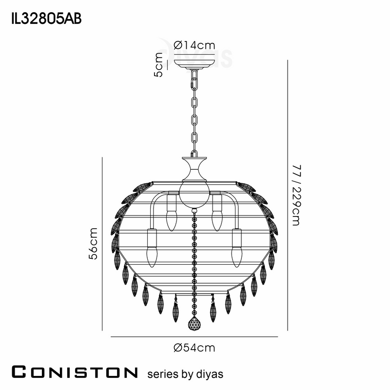 Load image into Gallery viewer, Diyas IL32805AB Coniston Pendant, 9 Light E14, Antique Brass/Crystal - 60953
