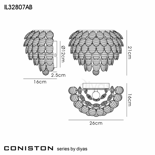 Diyas IL32807AB Coniston Wall Lamp, 1 Light E14, Antique Brass/Crystal - 60964