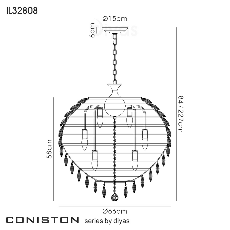 Load image into Gallery viewer, Diyas IL32808 Coniston Pendant, 12 Light E14, Polished Chrome/Crystal
