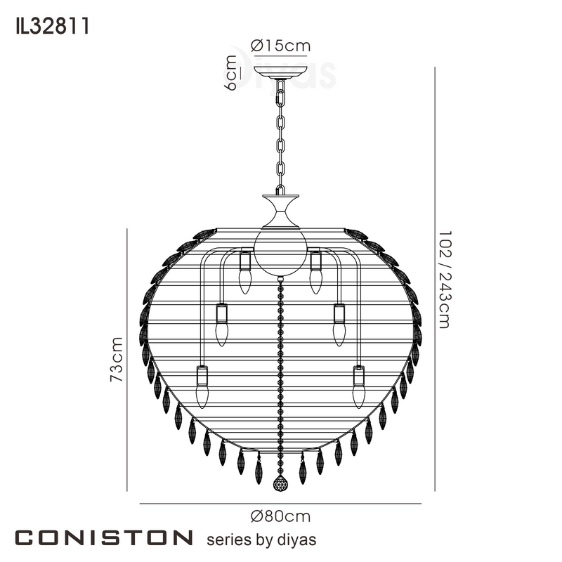 Load image into Gallery viewer, Diyas IL32811 Coniston Pendant, 16 Light E14, French Gold/Crystal
