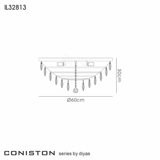 Diyas IL32813 Coniston Flush Ceiling, 6 Light E14, Polished Chrome/Crystal