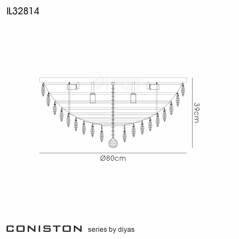 Load image into Gallery viewer, Diyas IL32814 Coniston Flush Ceiling, 12 Light E14, Polished Chrome/Crystal
