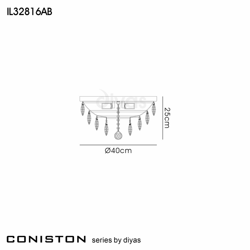 Load image into Gallery viewer, Diyas IL32816AB Coniston Flush Ceiling, 3 Light E14, Antique Brass/Crystal - 60947

