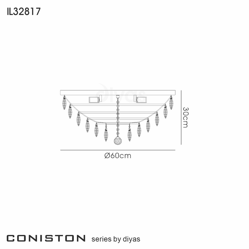 Load image into Gallery viewer, Diyas IL32817 Coniston Flush Ceiling, 6 Light E14, French Gold/Crystal
