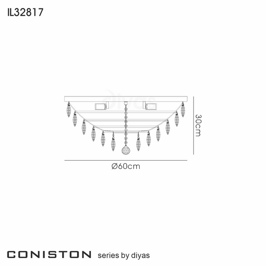 Diyas IL32817 Coniston Flush Ceiling, 6 Light E14, French Gold/Crystal