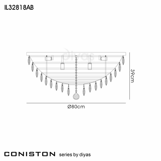 Diyas IL32818AB Coniston Flush Ceiling, 12 Light E14, Antique Brass/Crystal Item Weight: 24.3kg - 60955