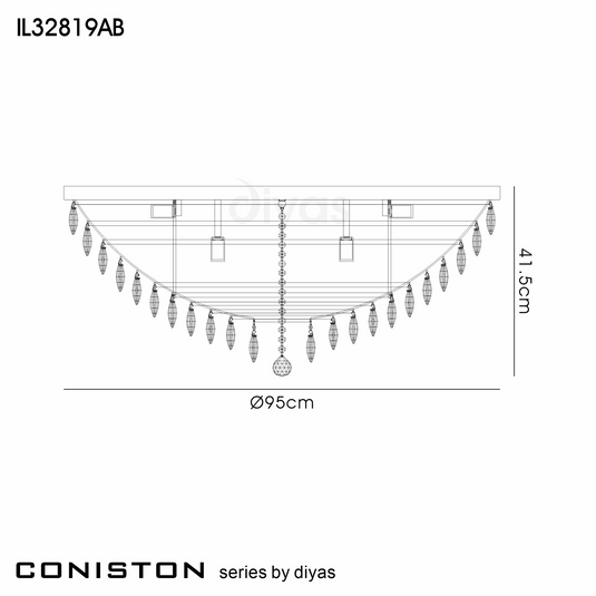 Diyas IL32819AB Coniston Flush Ceiling, 15 Light E14, Antique Brass/Crystal Item Weight: 35.4kg - 60958