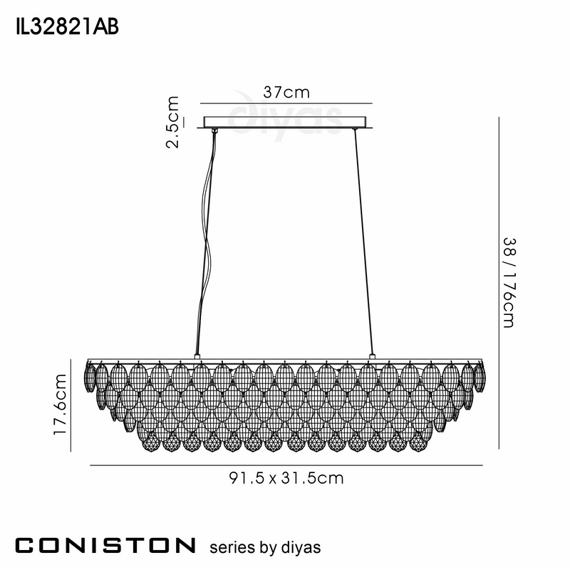 Load image into Gallery viewer, Diyas IL32821AB Coniston Linear Pendant, 8 Light E14, Antique Brass/Crystal Item Weight: 15.7kg - 60952
