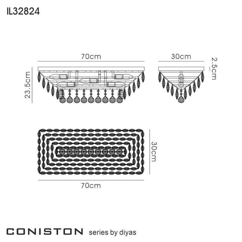 Load image into Gallery viewer, Diyas IL32824 Coniston Linear Flush Ceiling, 5 Light E14, Polished Chrome/Crystal
