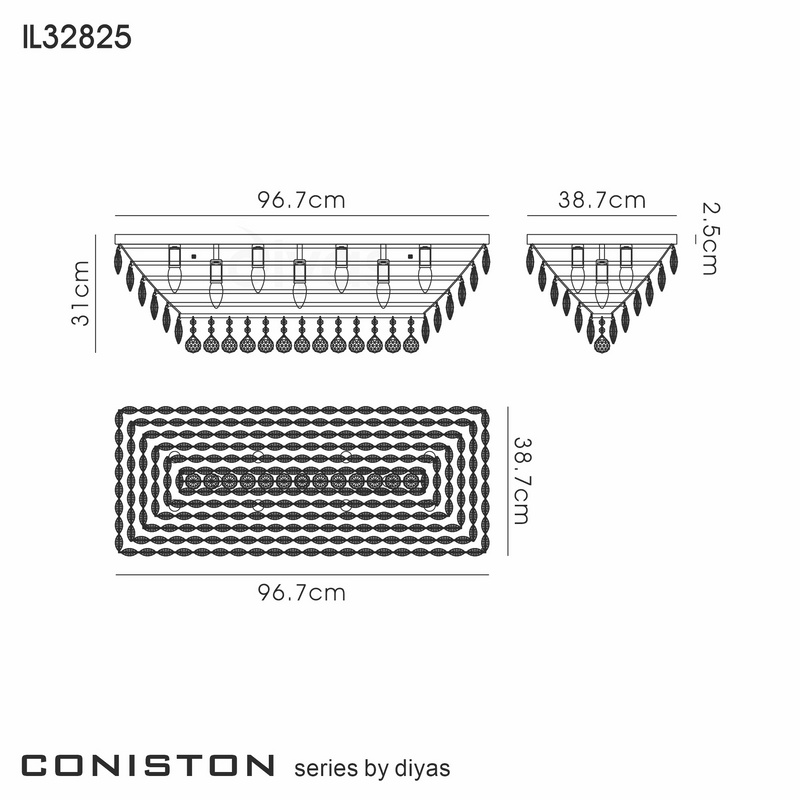 Load image into Gallery viewer, Diyas IL32825 Coniston Linear Flush Ceiling, 11 Light E14, Polished Chrome/Crystal
