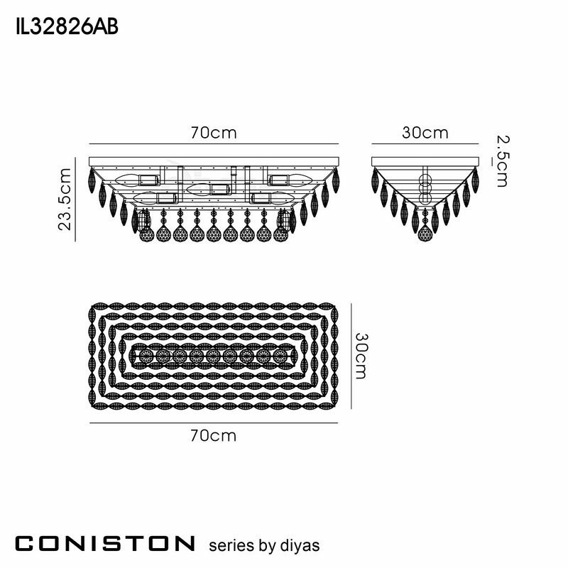 Load image into Gallery viewer, Diyas IL32826AB Coniston Linear Flush Ceiling, 5 Light E14, Antique Brass/Crystal - 60951
