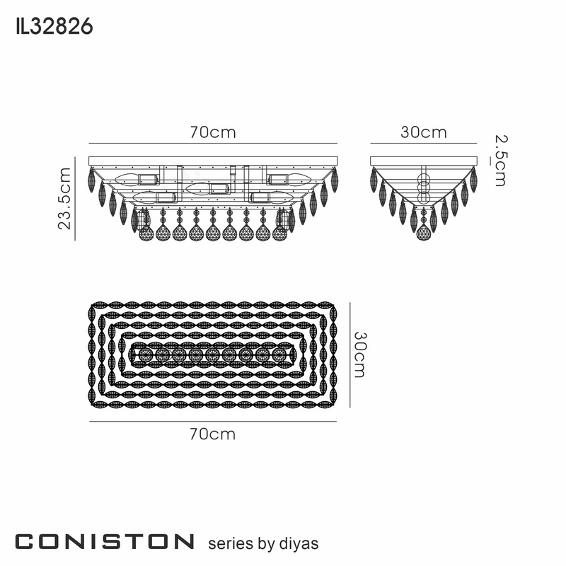 Load image into Gallery viewer, Diyas IL32826 Coniston Linear Flush Ceiling, 5 Light E14, French Gold/Crystal
