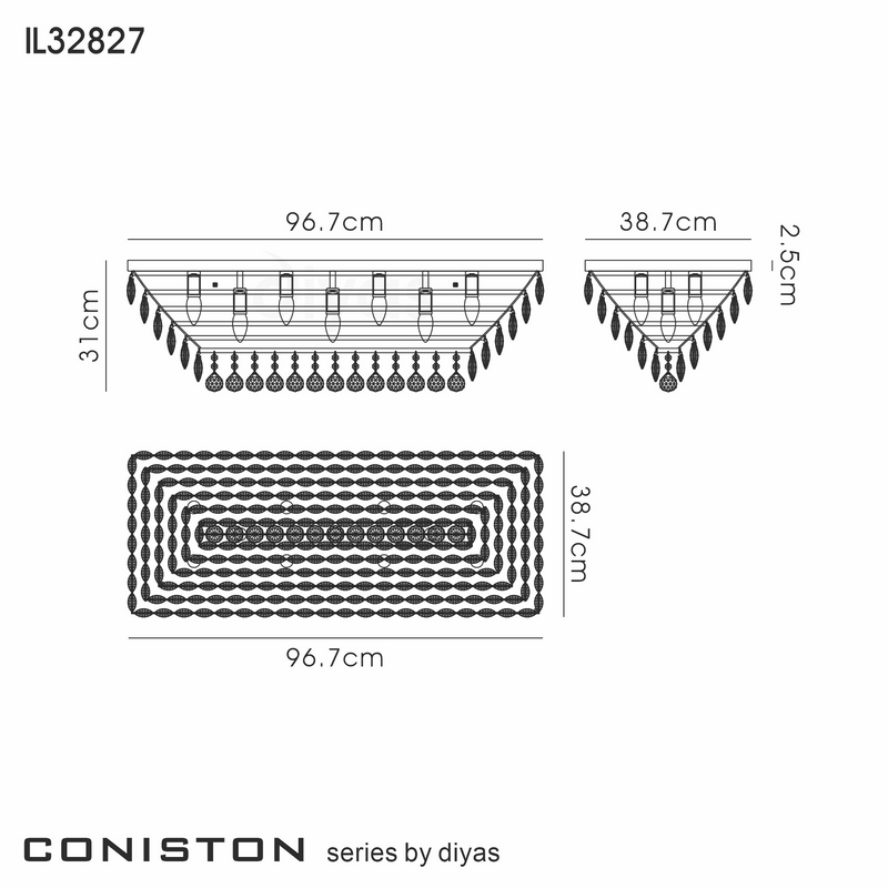 Load image into Gallery viewer, Diyas IL32823 Coniston Linear Flush Ceiling, 11 Light E14, French Gold/Crystal
