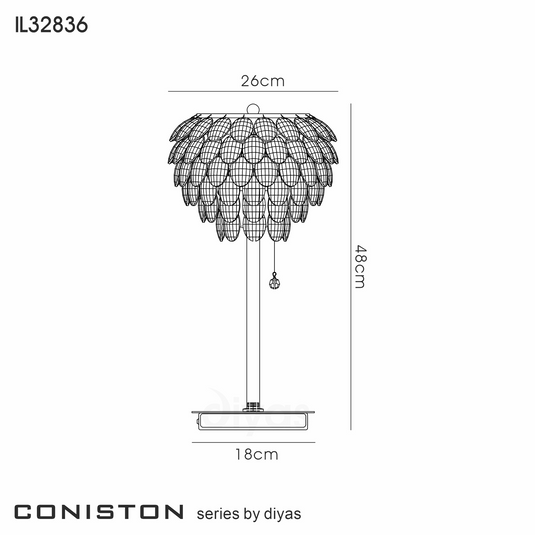 Diyas IL32836 Coniston Table Lamp, 2 Light E14, French Gold/Crystal