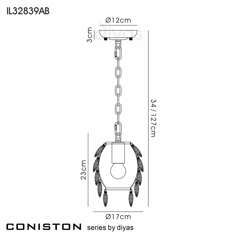 Load image into Gallery viewer, Diyas IL32839AB Coniston Pendant 5 Layer, 1 Light E27, Antique Brass/Crystal - 60943
