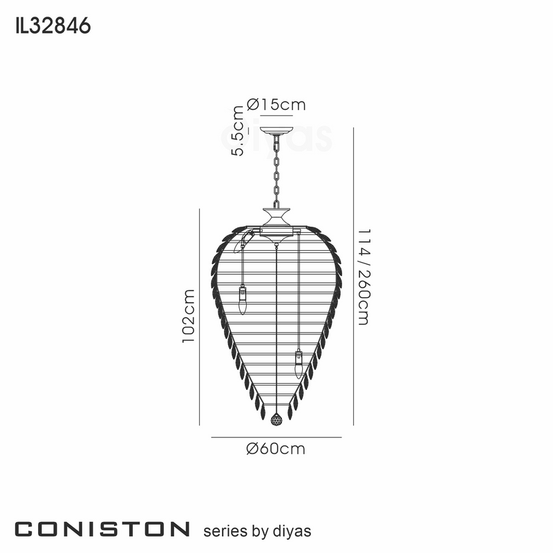 Load image into Gallery viewer, Diyas IL32846 Coniston Tall Acorn Pendant, 16 Light E14, Polished Chrome/Crystal
