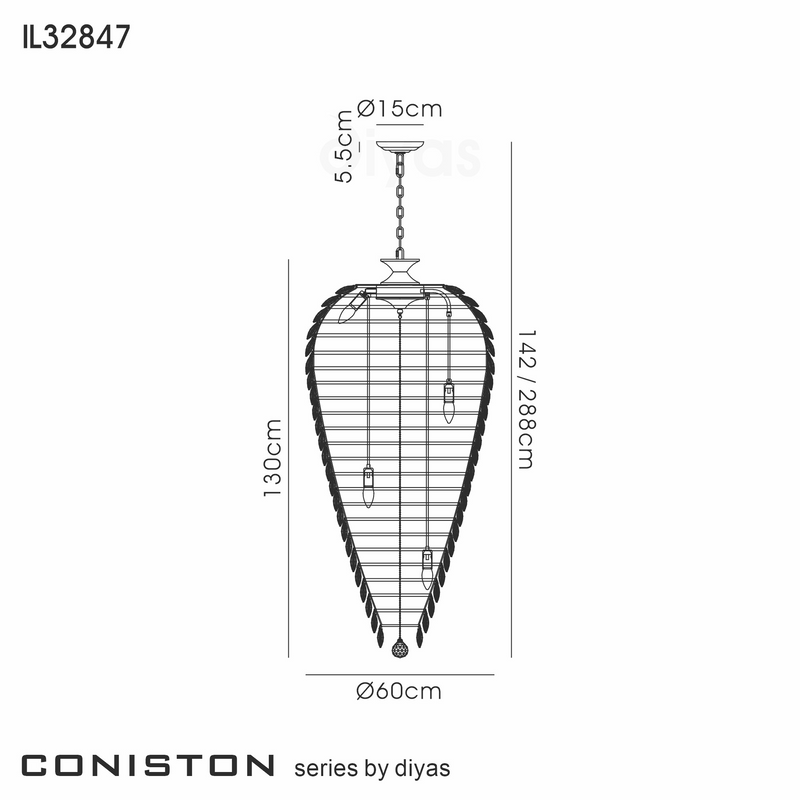 Load image into Gallery viewer, Diyas IL32847 Coniston Tall Acorn Pendant, 20 Light E14, Polished Chrome/Crystal
