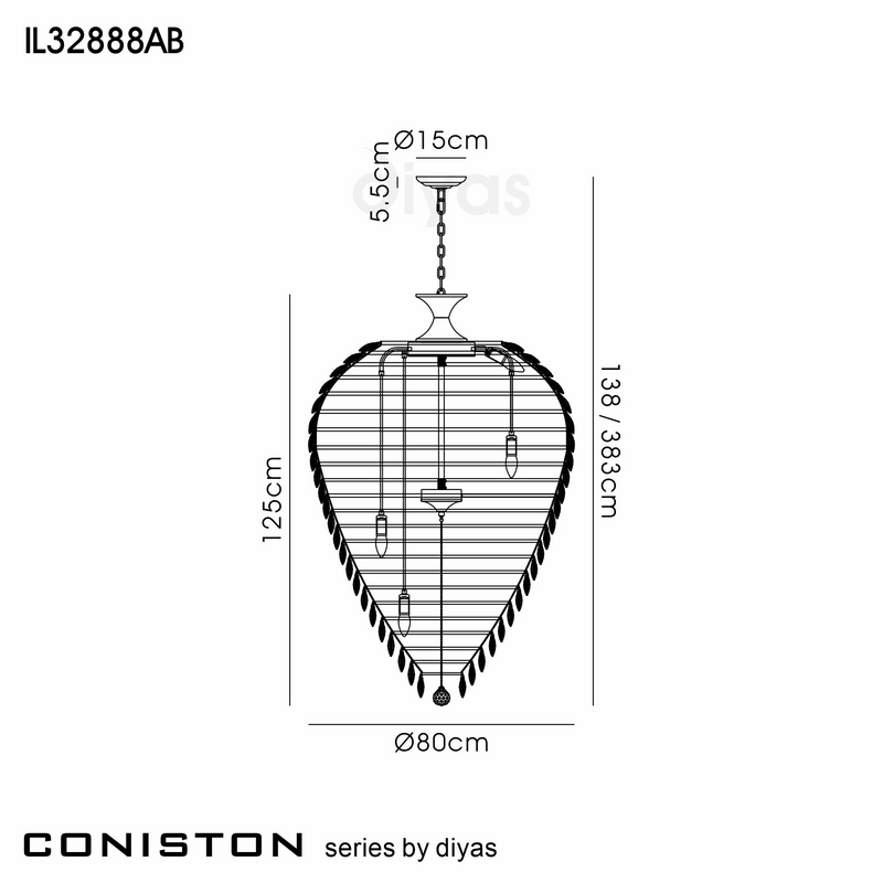 Load image into Gallery viewer, Diyas IL32888AB Coniston Acorn Pendant, 25 Light E14, Antique Brass/Crystal, Item Weight: 64.60kg - 60962
